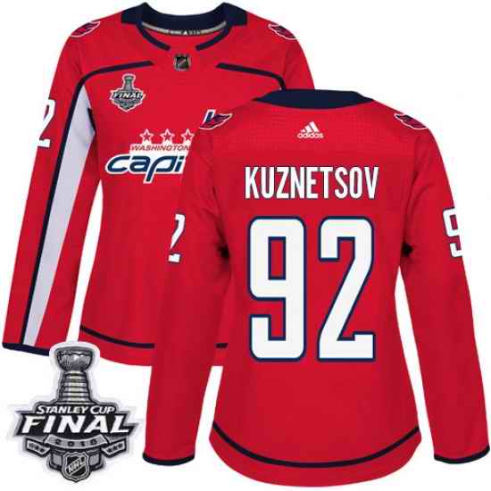 Adidas Capitals #92 Evgeny Kuznetsov Red Home Authentic 2018 Stanley Cup Final Women's Stitched NHL Jersey